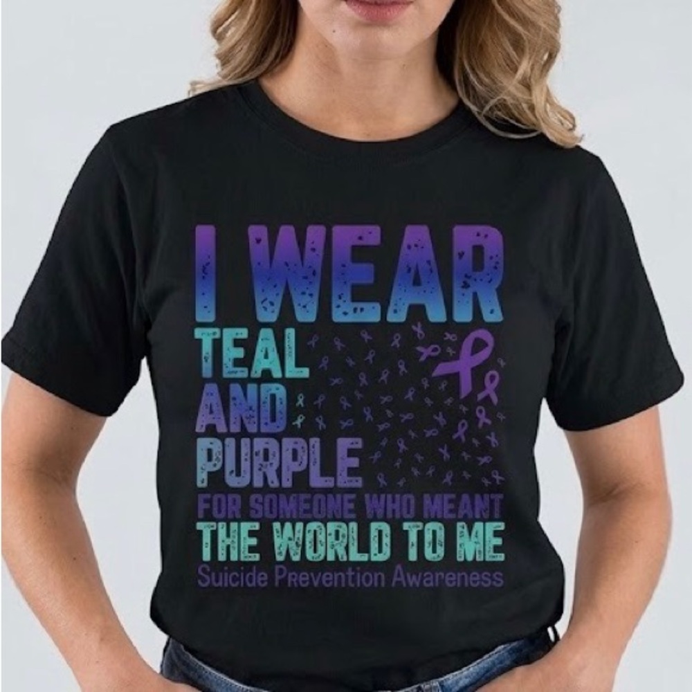 Black Awareness T-Shirt with Teal and Purple Print